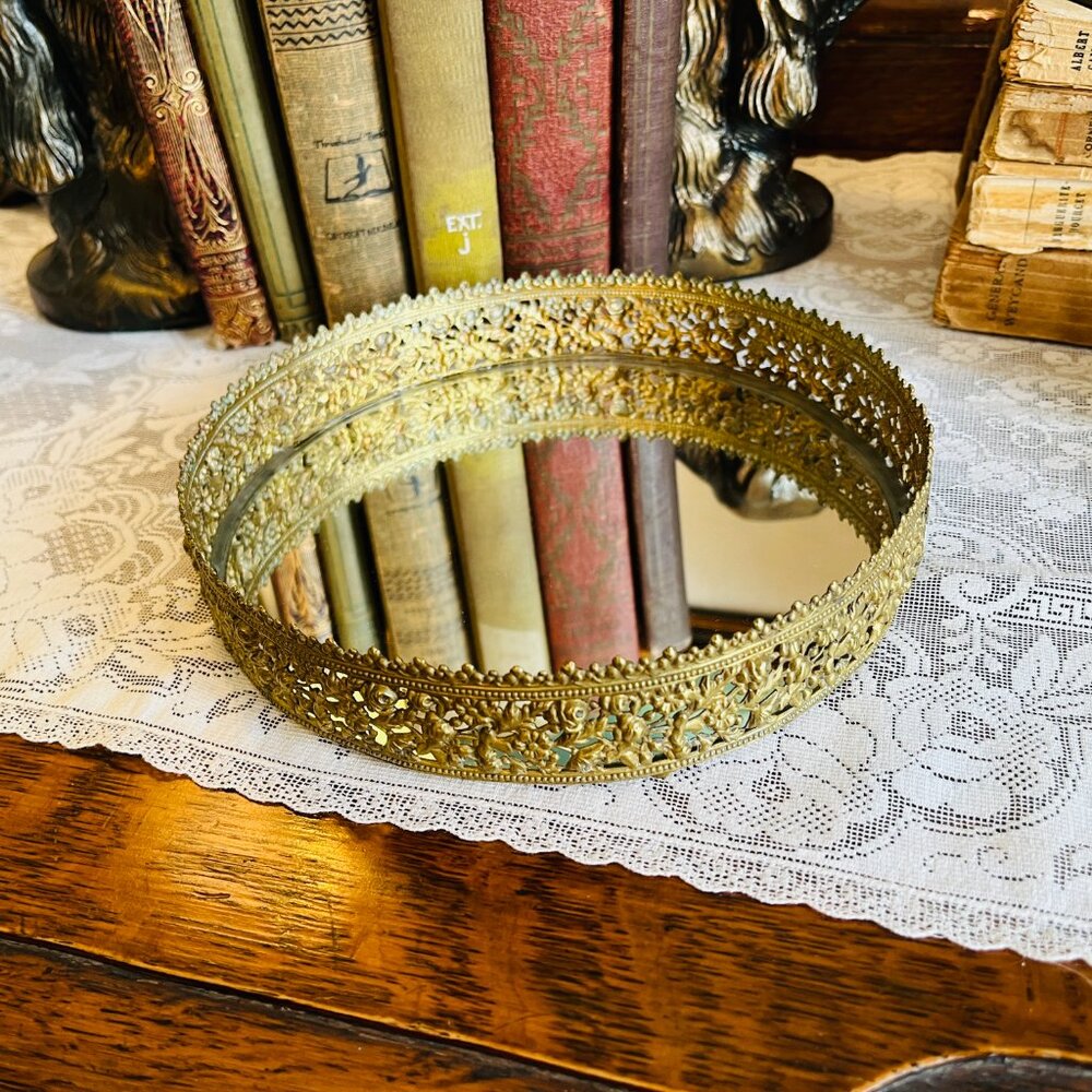 ❌SOLD❌VTG Brass Hollywood Regency Vanity mirror/tray - Picture 4 of 12